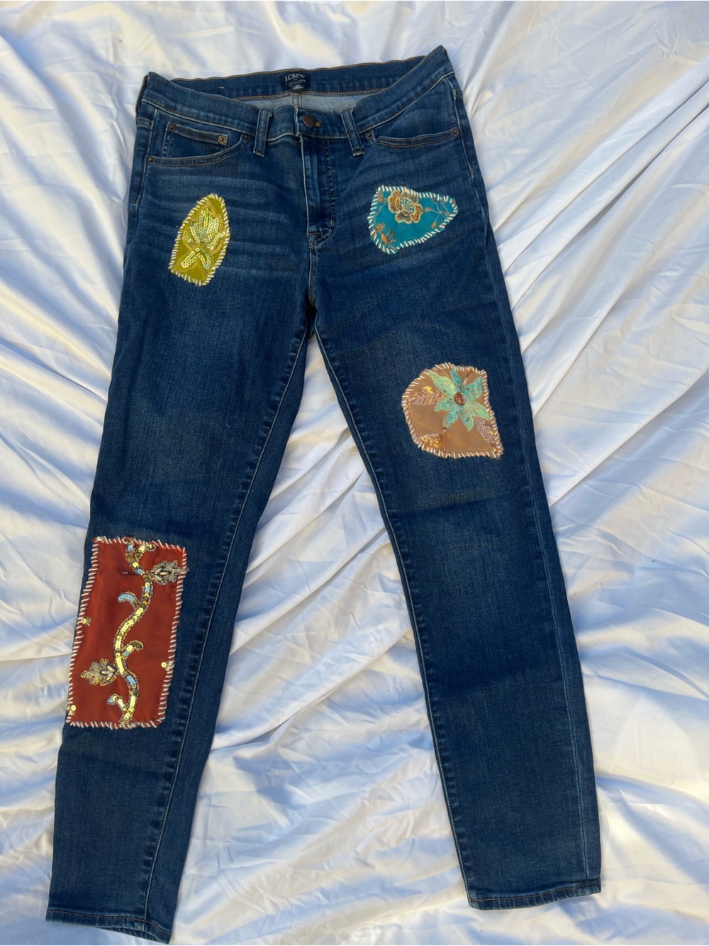 J.Crew OOAK Reworked Patchwork Skinny Jeans Embroidered Applique Boho